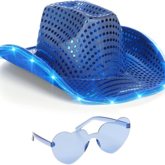 Light Up Cowboy Hat and Glasses - Sparkly Disco Cowgirl Hat - Sequin Cowboy Hat